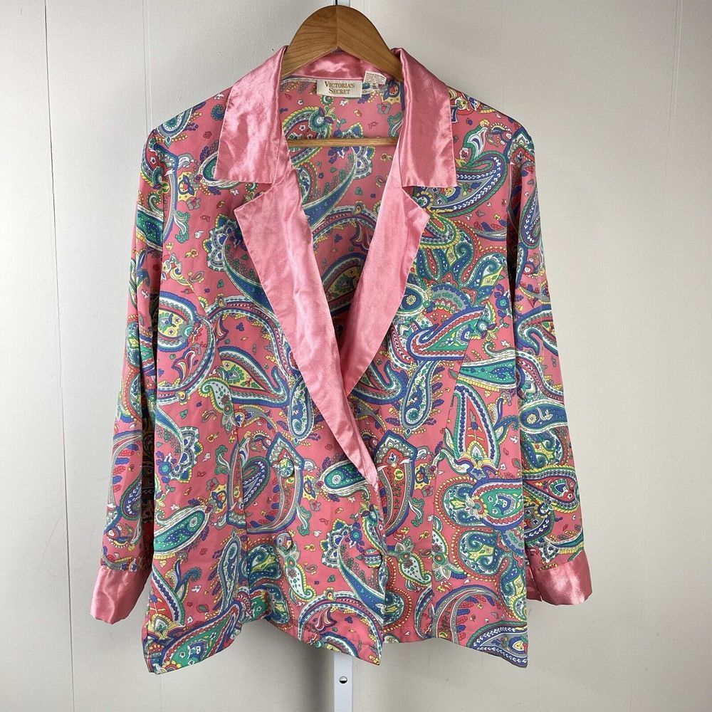 Vintage Victoria's‎ Secret Gold Label Pajama Top Pink Paisley Print Size Medium